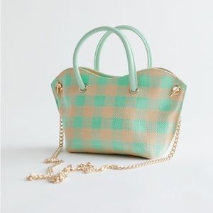 NEW Woven Check Leather Handle Bag